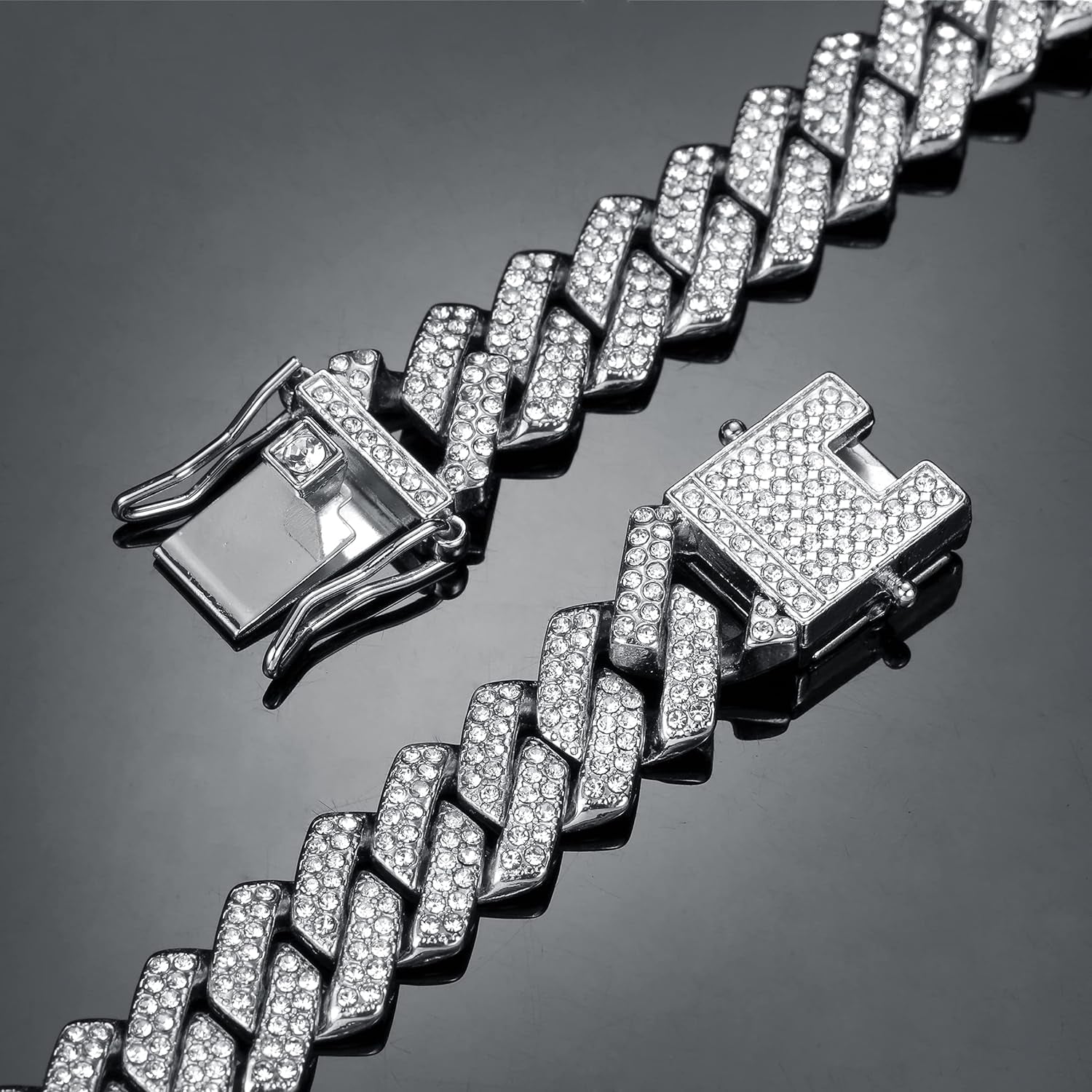 Cuban Link Chain for Men Women Iced Out Silver/Gold/Rose Gold Miami Cuban Necklace Bling Diamond Chain Hip Hop Jewelry with Gift Box